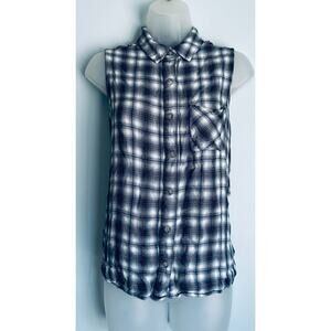 Knox Rose Plaid Sleeveless Button Up Top Women's Large Boho Summer Spring